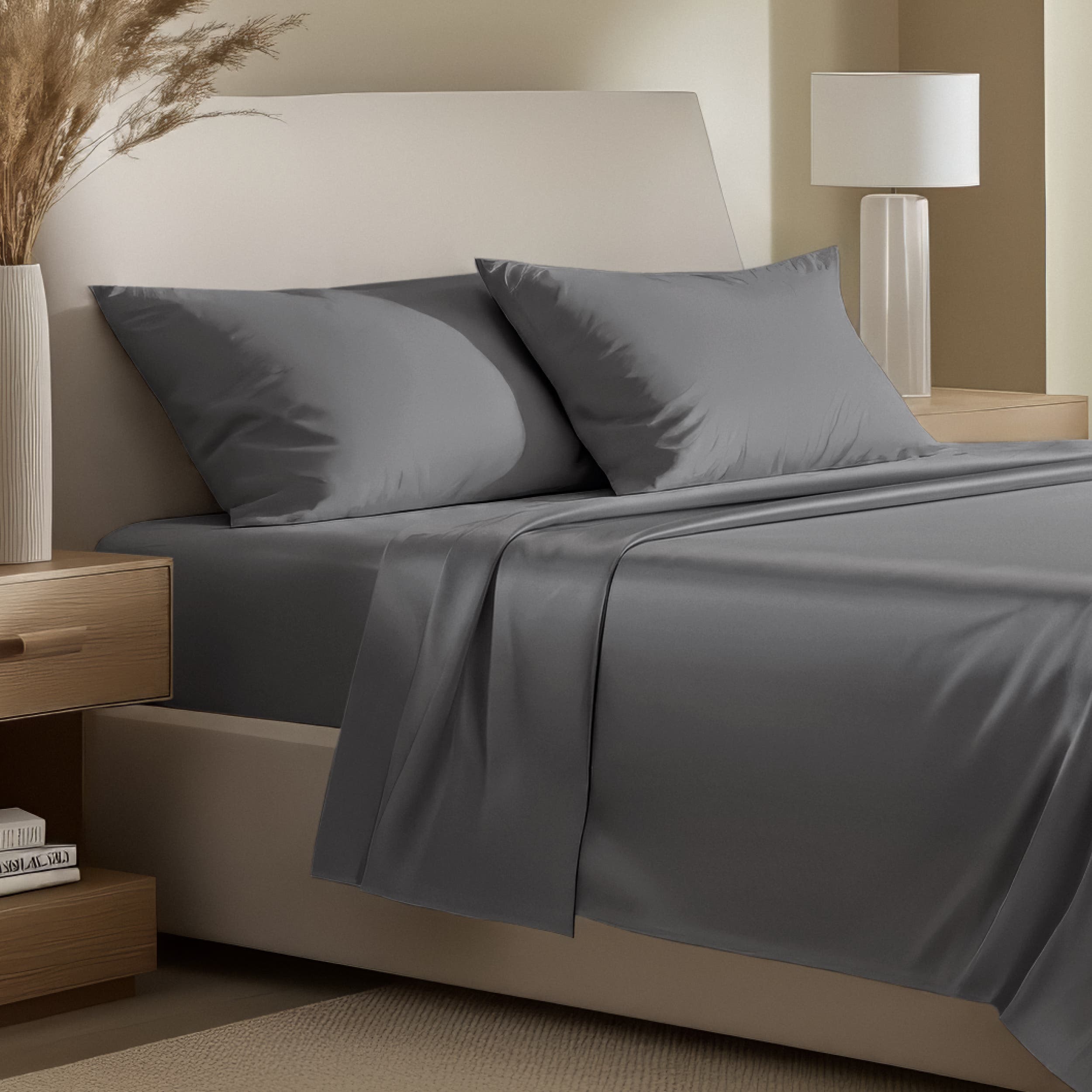 Bare Home 100% Organic Cotton Queen Sheet Set - 400 Thread Count - Smooth Sateen Weave - Breathable & Cooling - Hotel Luxury Set - Deep Pocket Bed Sheets (Queen, French Beige) - Thumbnail 2