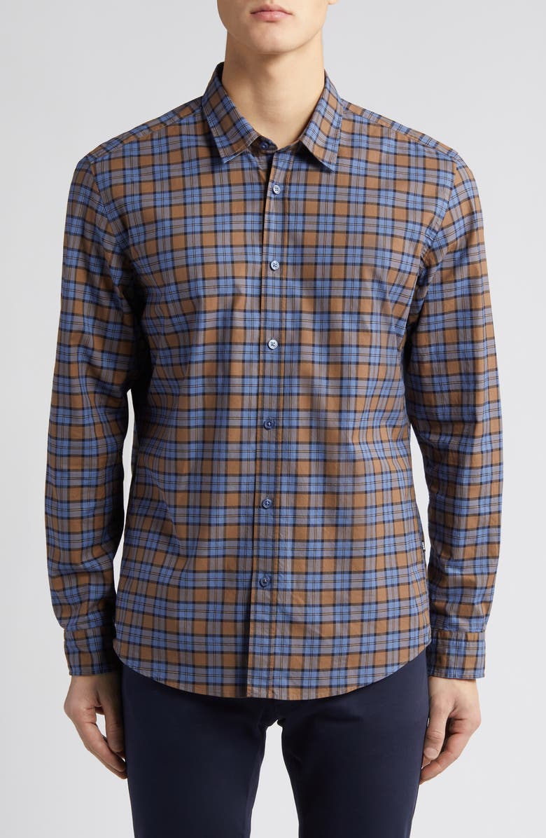 BOSS Liam Kent Regular Fit Check Stretch Cotton Button-Up Shirt, Main, color, 