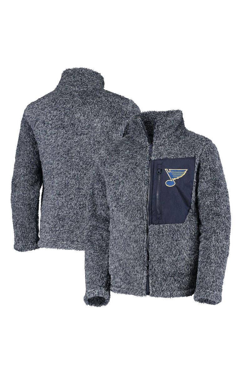 Outerstuff Girls Youth Navy St. Louis Blues Fan Gear Sherpa Full-Zip Jacket, Main, color, 