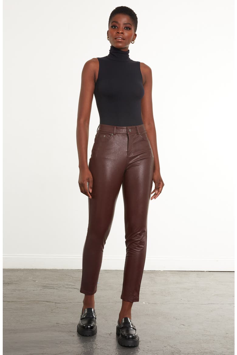Faux Leather Five-Pocket Pants, Alternate, color, OXBLOOD BROWN