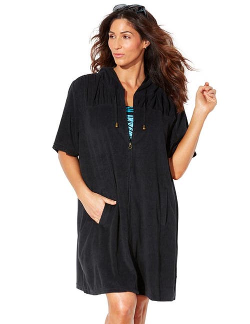 Swimsuits For All Alana Terry Cover Up Hoodie In Black