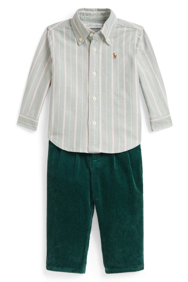 Kids' Striped Shirt & Corduroy Pants 2-Piece Set, Main, color, FOREST LAVENDER MULTI