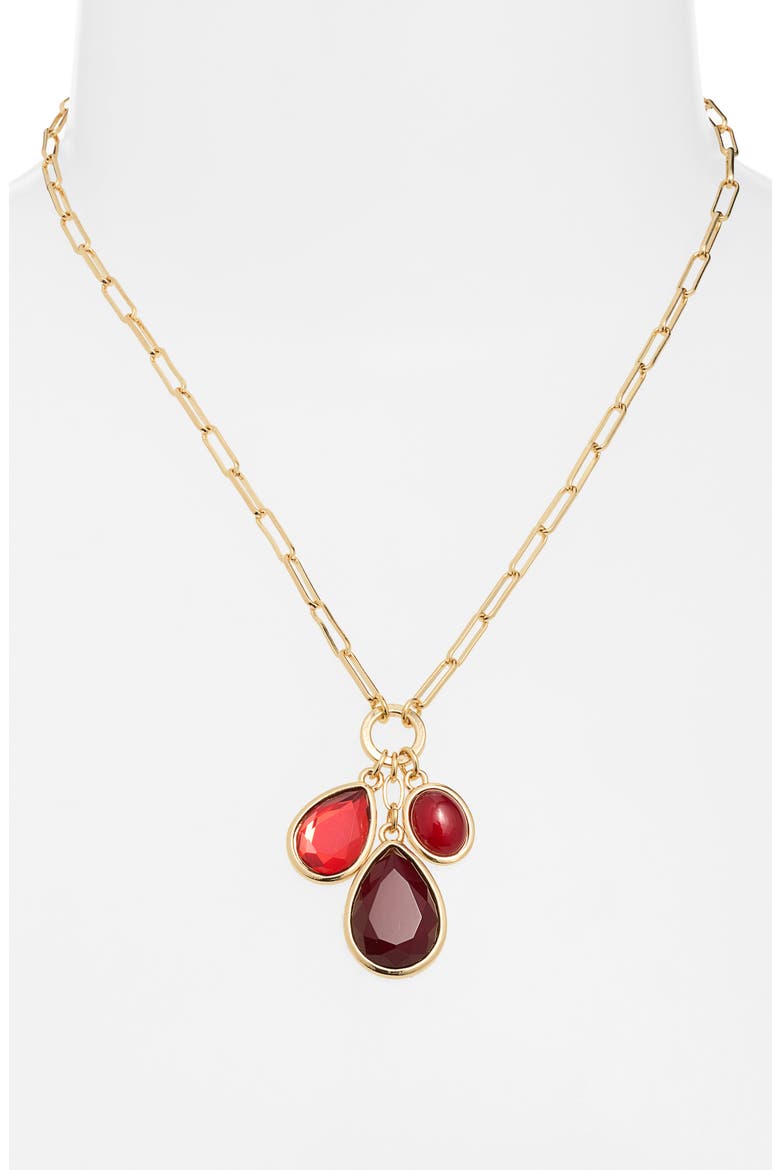 Triple Charm Cabochon Pendant Necklace, Alternate, color, BURGUNDY- GOLD