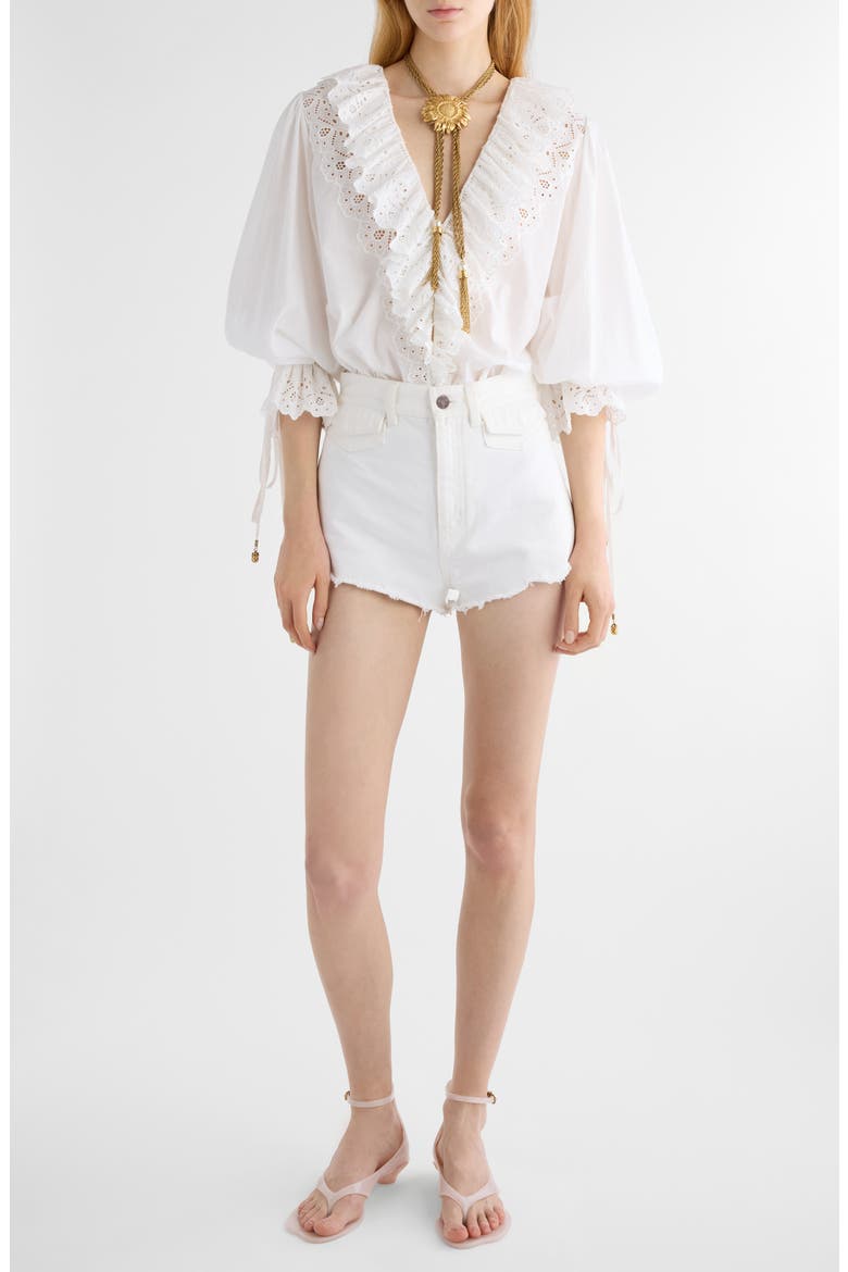 Ruffle Cotton Voile Top, Alternate, color, ICONIC MILK