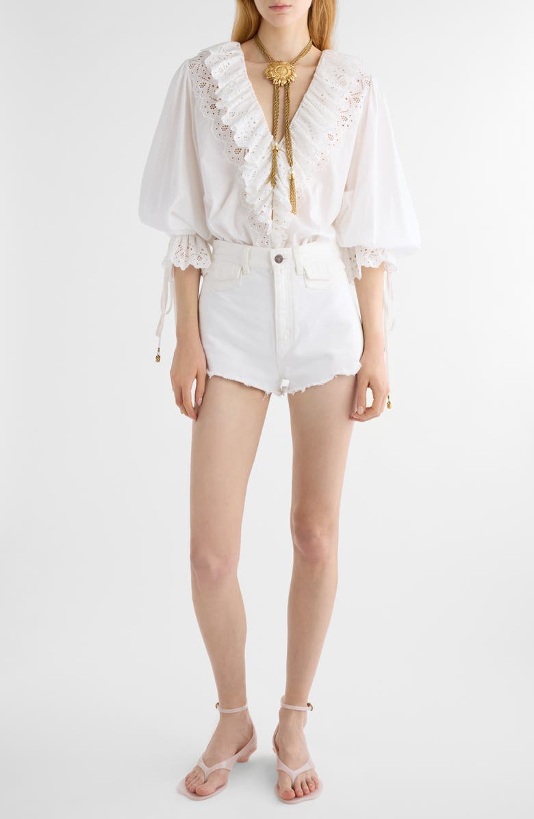 Chloé Ruffle Cotton Voile Top, Alternate, color, Iconic Milk