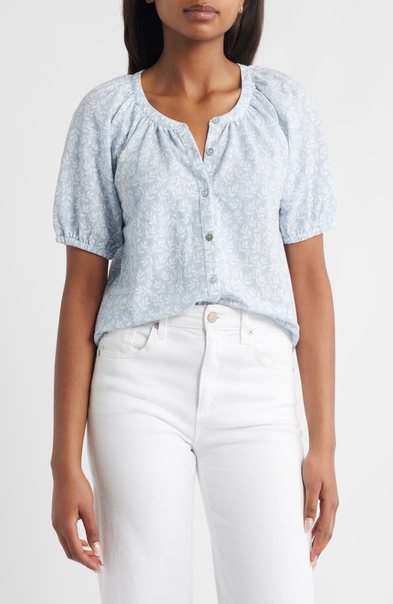 Bobeau Print Puff Sleeve Button-Up Top, Main, color, 