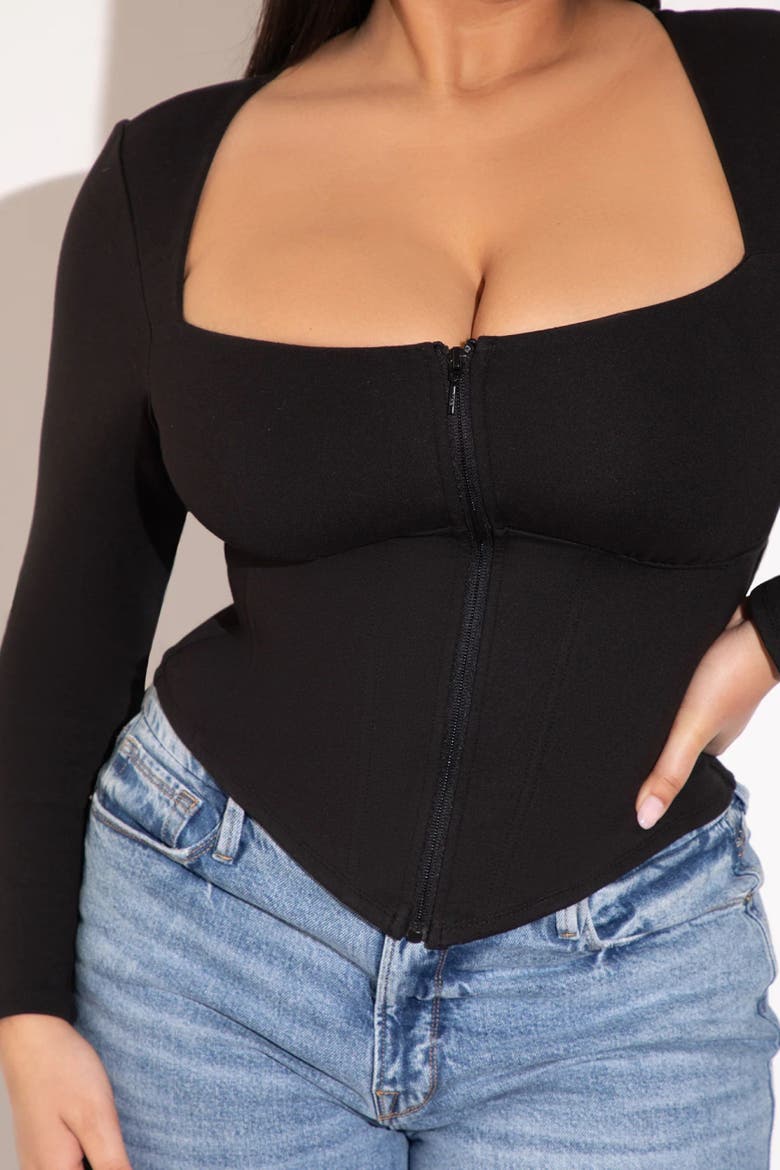 Mega Sculpting Square Neck Long Sleeve Top, Alternate, color, Black