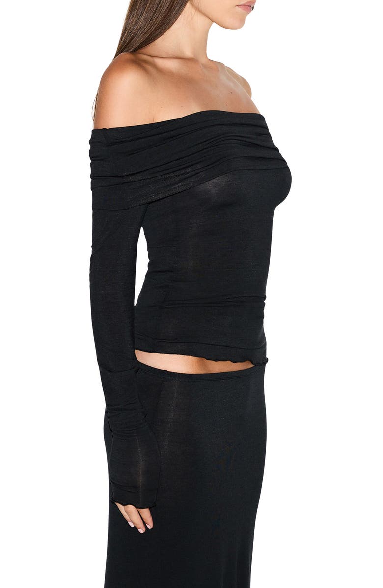 SKIMS Sheer Modal Off the Shoulder Long Sleeve Top, Alternate, color, Onyx