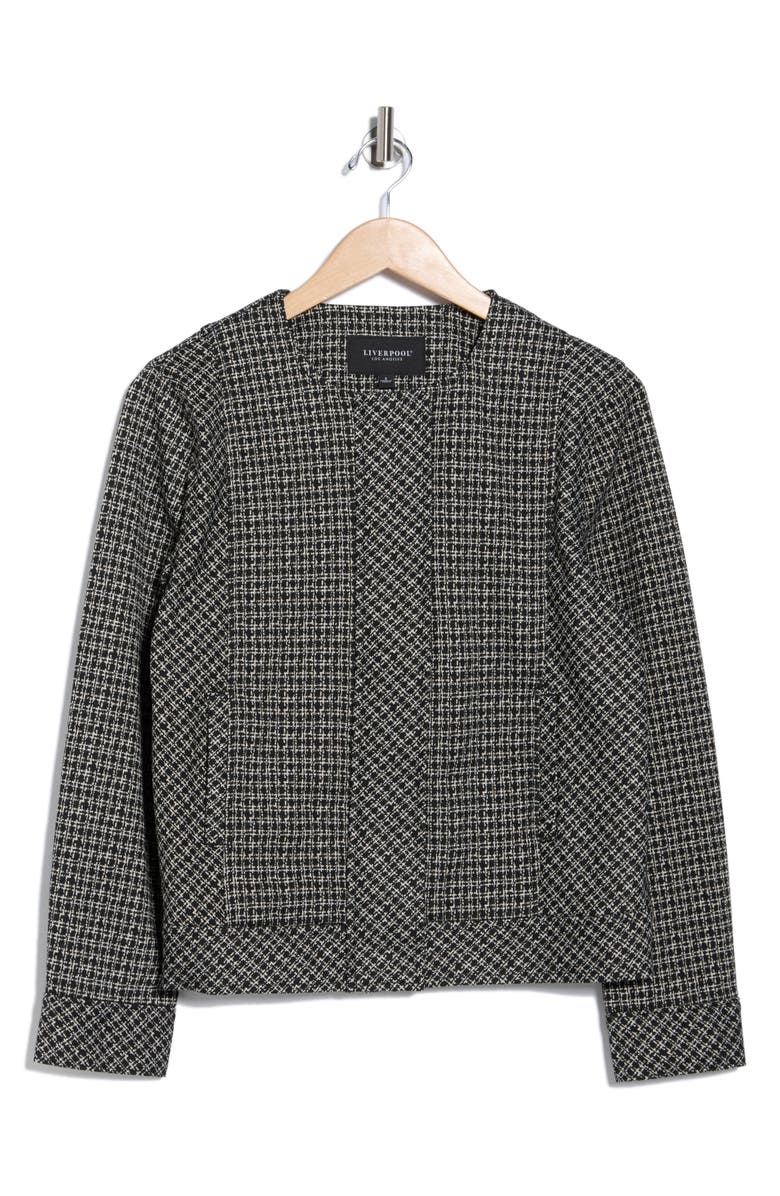Liverpool Collarless Zip Up Tweed Jacket, Alternate, color, Black/ Tan Lattice