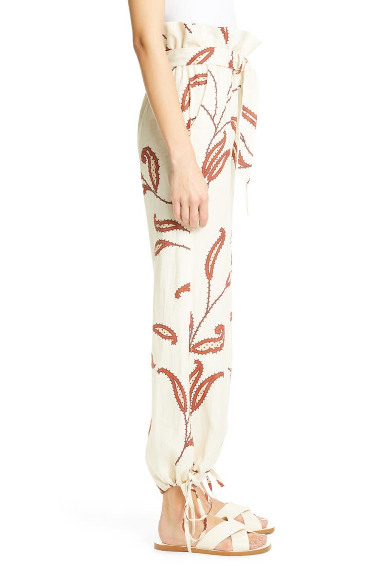 Leaf Print Linen Paperbag Pants, Alternate, color, ECRU