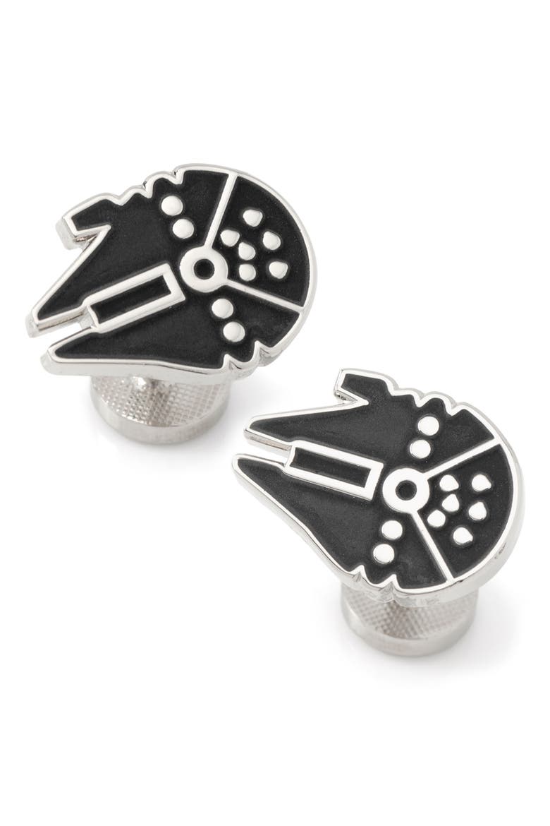 Millenium Falcon Cuff Links, Main, color, BLACK