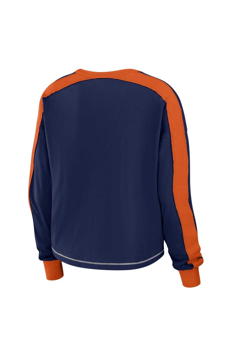 WEAR by Erin Andrews Women's WEAR by Erin Andrews Navy/Orange Denver Broncos Color Block Modest Crop Long Sleeve T-Shirt, Alternate, color,