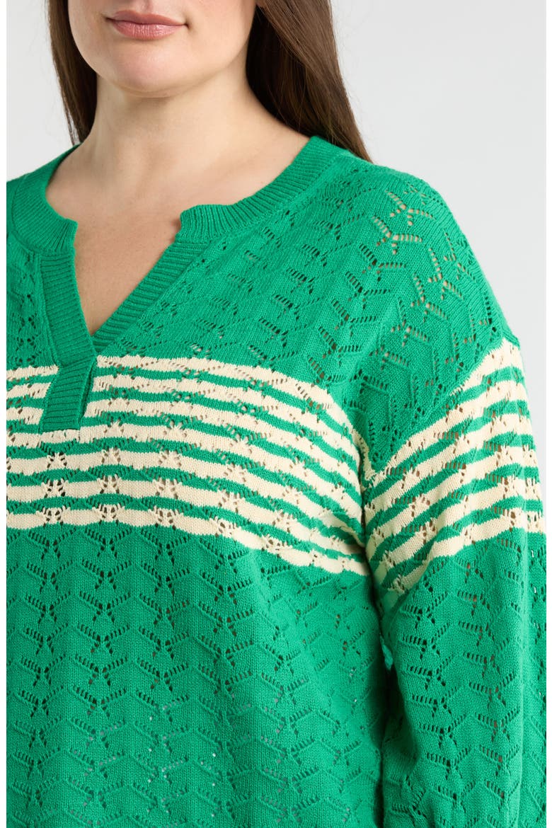 Wave Pointelle Sweater, Alternate, color, GOLF GREEN/ IVORY