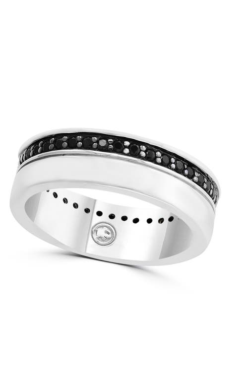 Black Sapphire Channel Band Ring in Sterling Silver