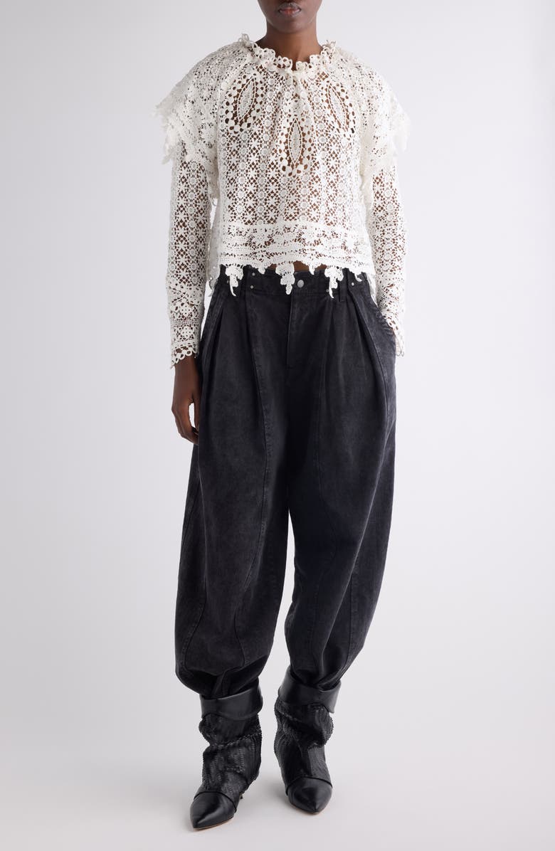 Isabel Marant Hyliana Crop Cotton Lace Top, Alternate, color, White