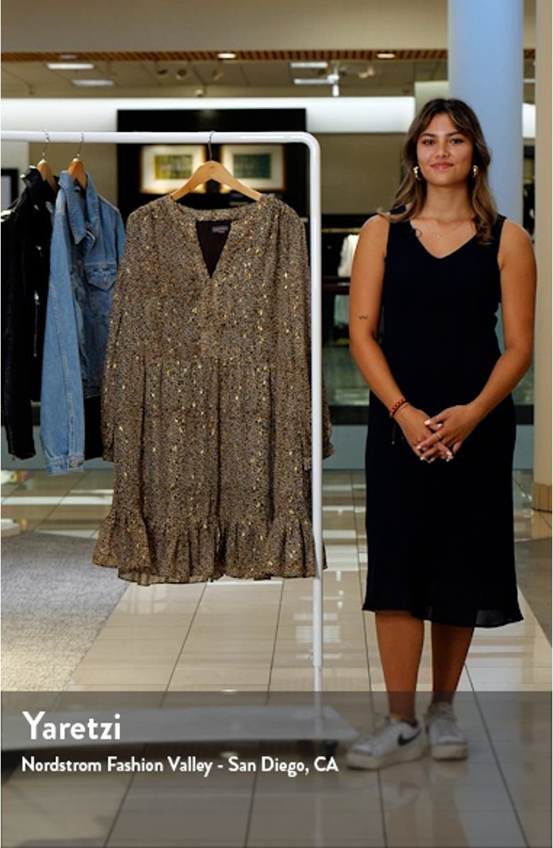 Leopard Print Ruffle Hem Long Sleeve Dress, sales video thumbnail