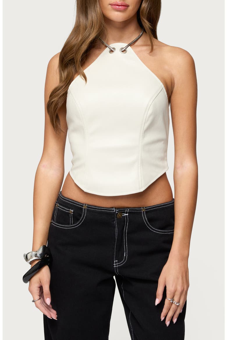 Kizzie Faux Leather Halter Top, Main, color, IVORY