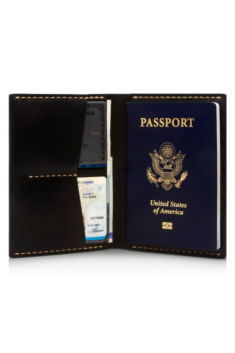 Leather Passport Wallet, Alternate, color, JET TOP STITCH