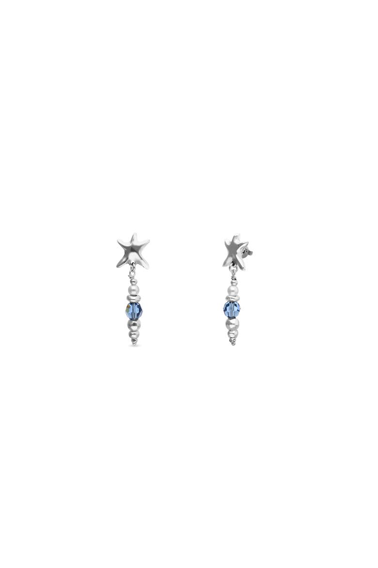 Long Silver-Tone Earrings with Blue Faceted Crystals and Star, Alternate, color, Silver