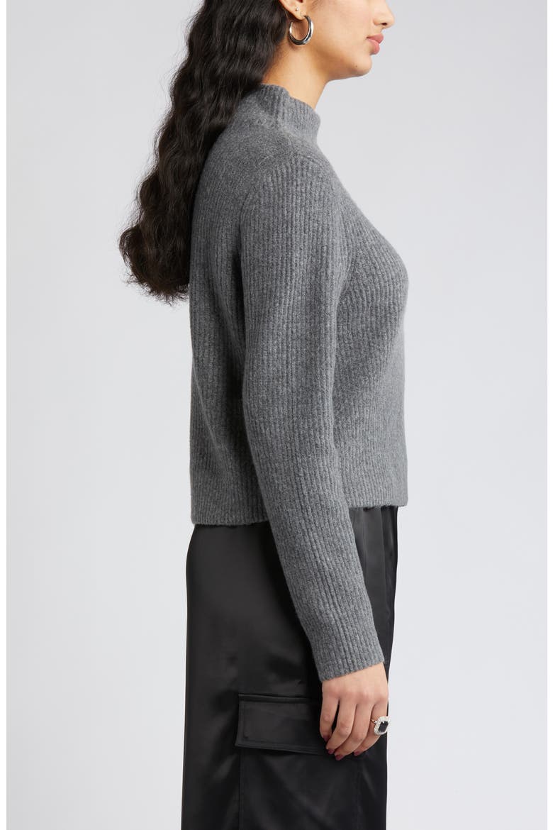 Rib Funnel Neck Sweater, Alternate, color, GREY MED CHARCOAL HEATHER