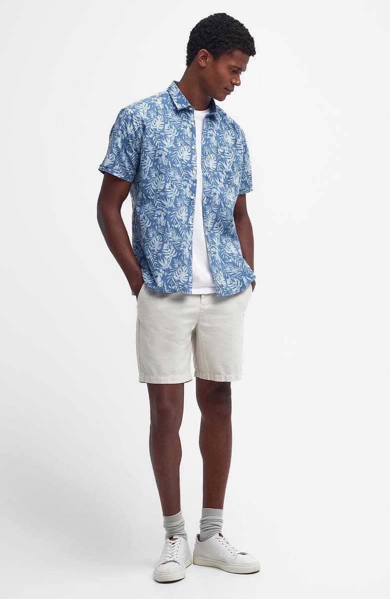 Barbour Ives Regular Fit Leaf Print Short Sleeve Cotton Button-Up Shirt, Alternate, color, Blue
