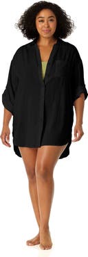 Anne Cole Women's Plus Live In Color Button Down Shirt Swimsuit Cover Up