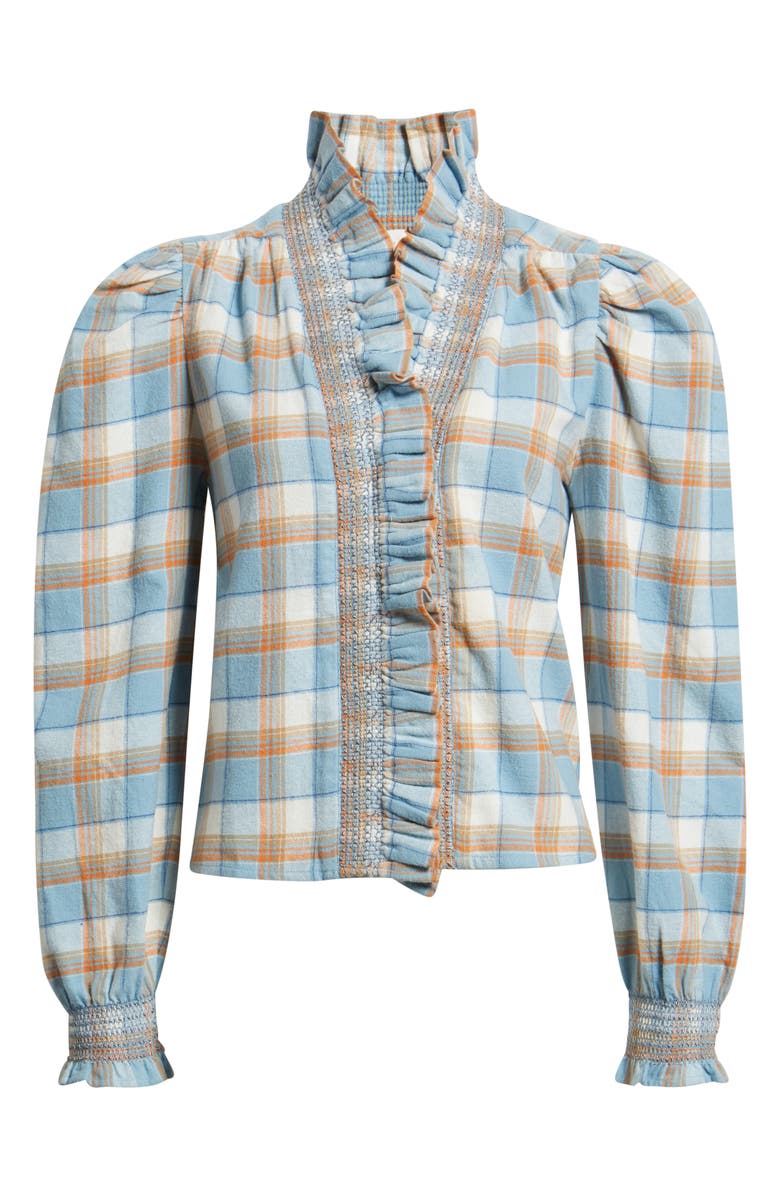 LOVE THE LABEL Zuri Ruffle Trim Cotton Button-Up Top, Alternate, color, Windchime Plaid