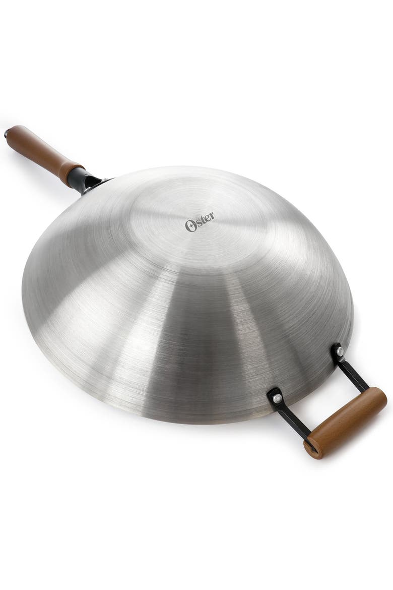 Sangerfield 14in Stainless Steel Flat Bottom Wok with Wooden Handles, Alternate, color, Metallic Silver