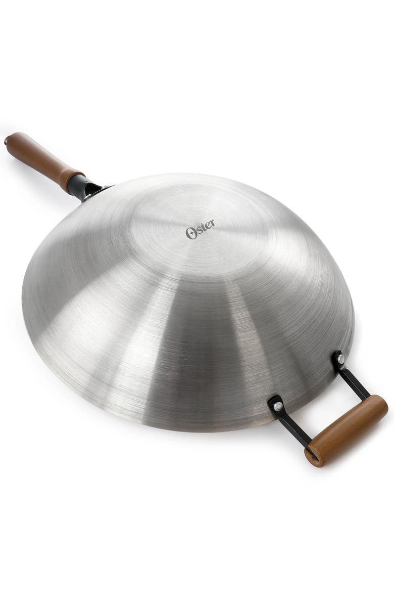 OSTER Sangerfield 14in Stainless Steel Flat Bottom Wok with Wooden Handles, Alternate, color, 