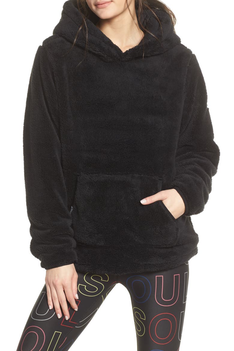 Reversible Faux Shearling Hoodie, Main, color, BLACK