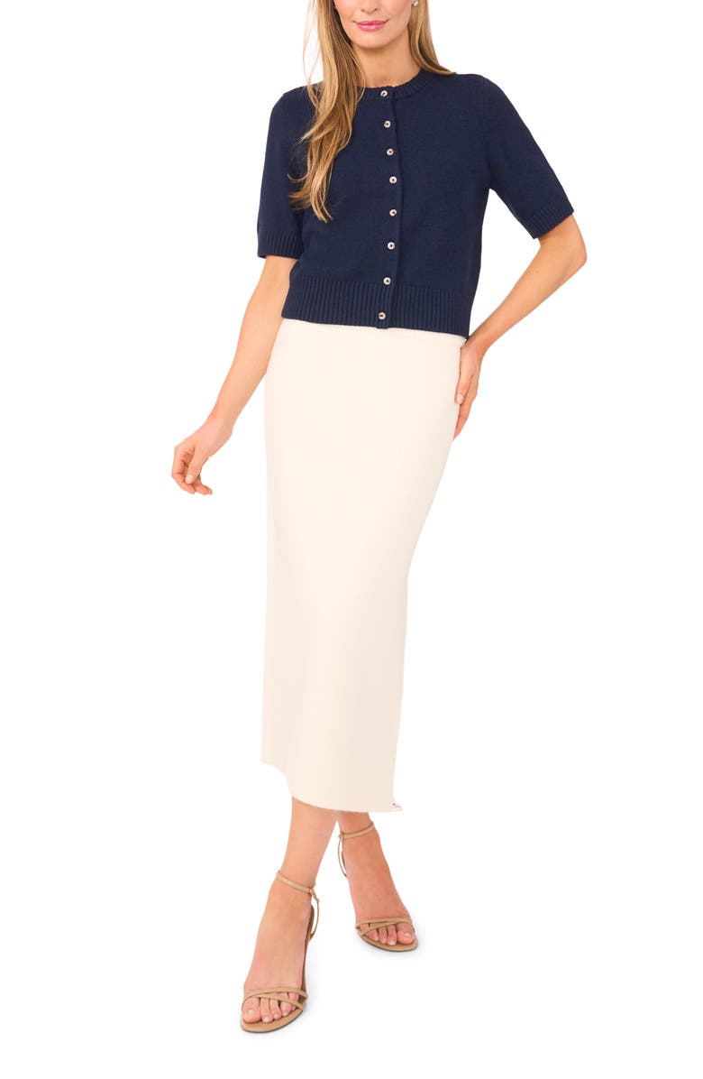 Ted Baker Short Sleeve Sweater, Alternate, color, Heather Navy