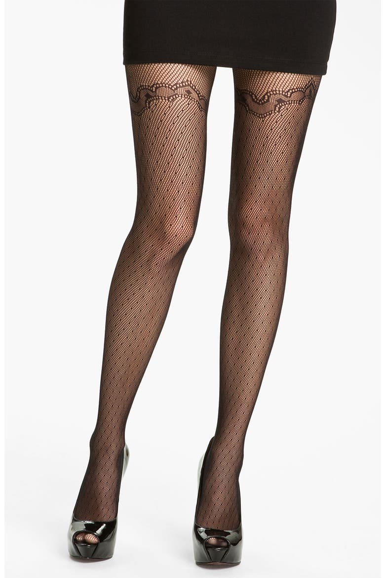 'Ladylike Texture' Tights, Main, color, BLACK