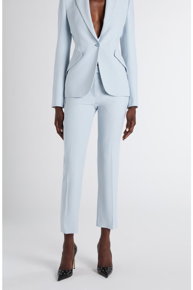 Crop Tailored Crepe Trousers, Main, color, TURQUOISE BLUE