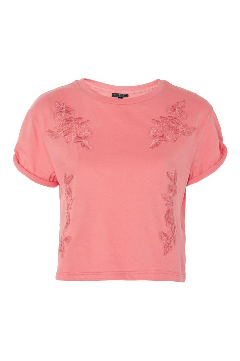 Embroidered Crop Tee, Alternate, color, PINK