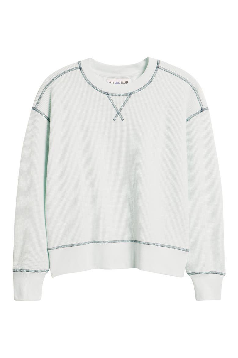 Contrast Stitch Waffle Knit Sweatshirt, Alternate, color, MINT