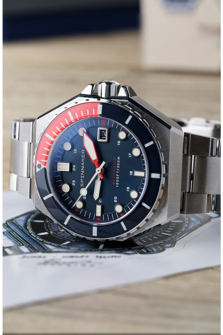 Dumas Automatic Bracelet Watch, 44mm, Alternate, color, BLUE