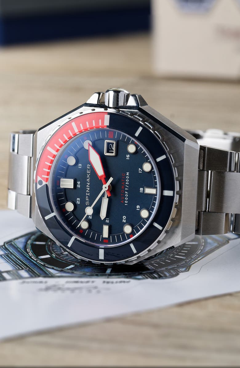 SPINNAKER Dumas Automatic Bracelet Watch, 44mm, Alternate, color, Blue