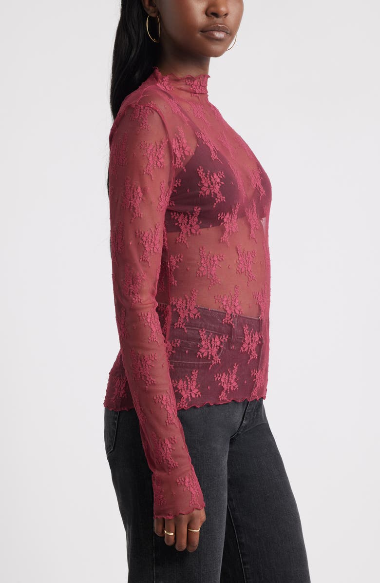 Treasure & Bond Sheer Lace Top, Alternate, color, Burgundy Rhode