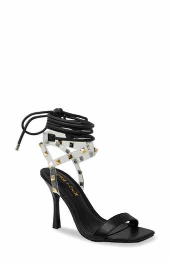 CHASE AND CHLOE Divine Studded Lucite Ankle Wrap Sandal