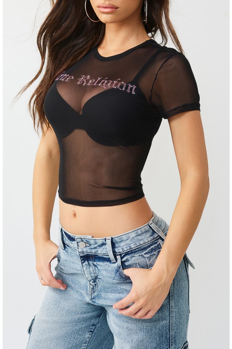 TR Rhinestone Mesh T-Shirt, Alternate, color, JET BLACK