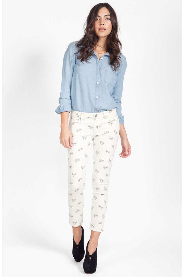 Denim 'Kylie' Print Crop Skinny Leg Jeans, Alternate, color, CREAM RETRO CRUISER