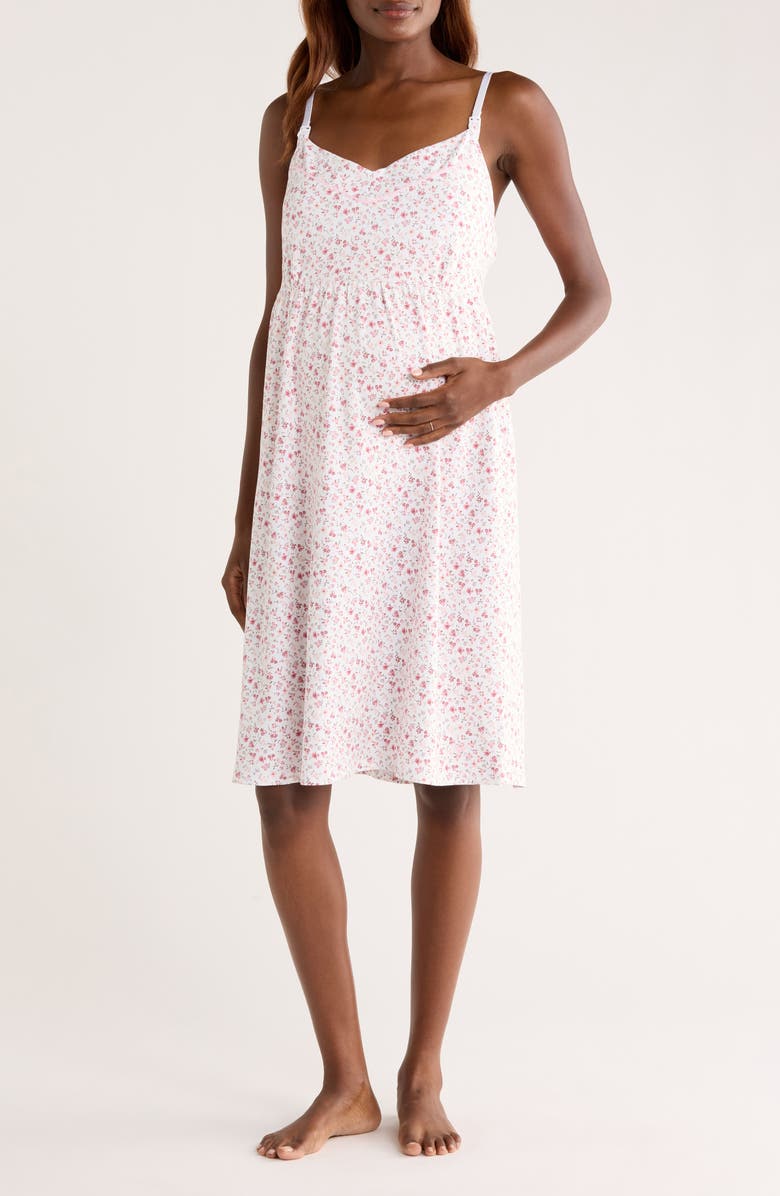 Petite Plume Luxe Floral Pima Cotton Maternity Nightgown, Main, color, Dorset Floral