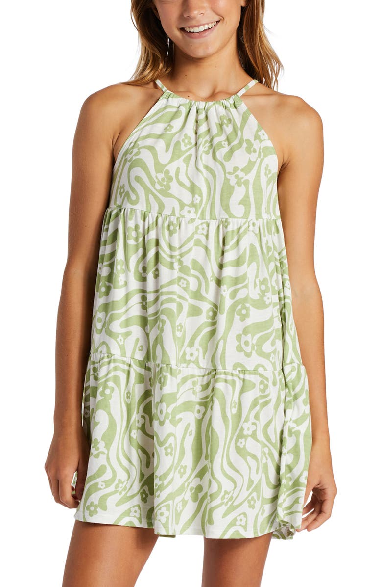 Billabong Kids' To the Beach Tiered Cotton Blend Halter Dress, Alternate, color, 