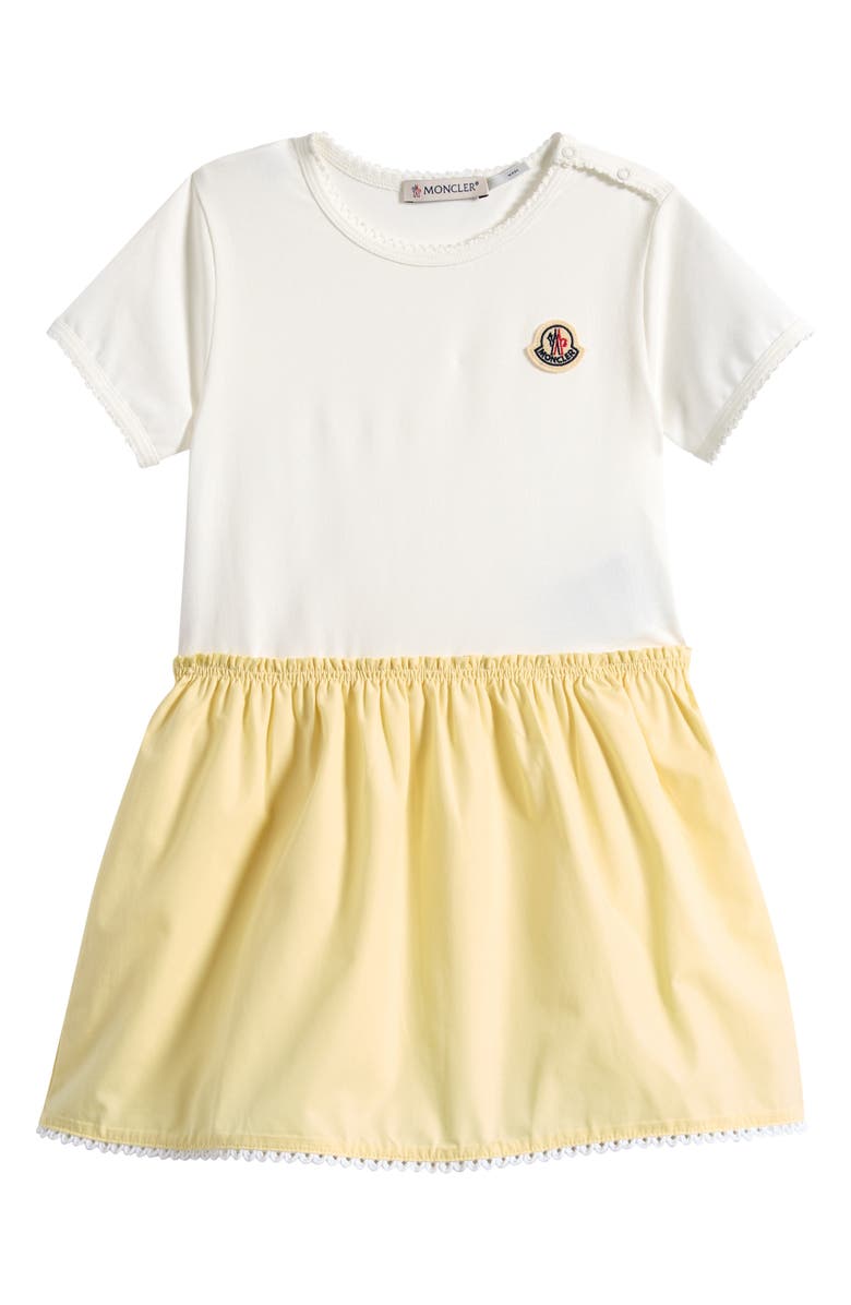Moncler Kids' Logo Patch Colorblock Jersey Dress, Main, color, White/ Yellow