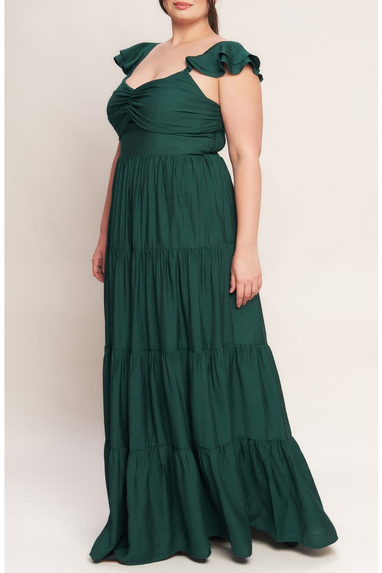 Flutter Cap Sleeve Tiered Maxi Dress, Alternate, color, FOREST GREEN