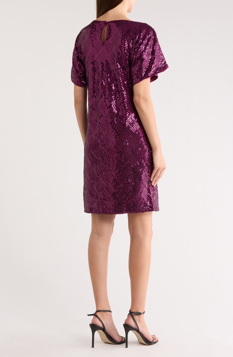 Vince Camuto Sequin Short Sleeve Shift Dress, Alternate, color, Wine