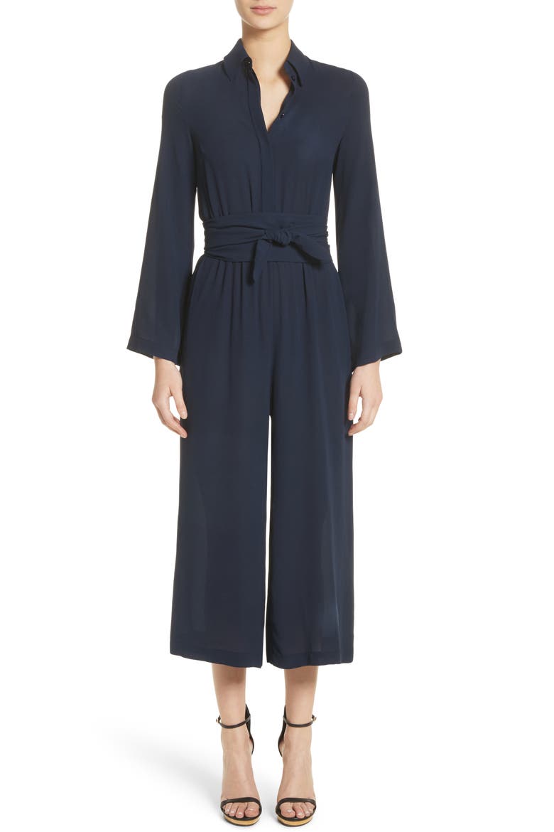 Belted Silk Jumpsuit, Main, color, MARITIME