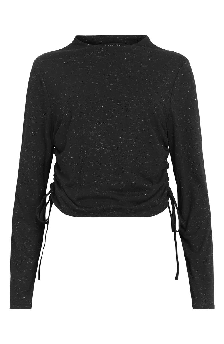 AllSaints Beta Shimmer Ruched Funnel Neck Crop Top, Alternate, color, Black