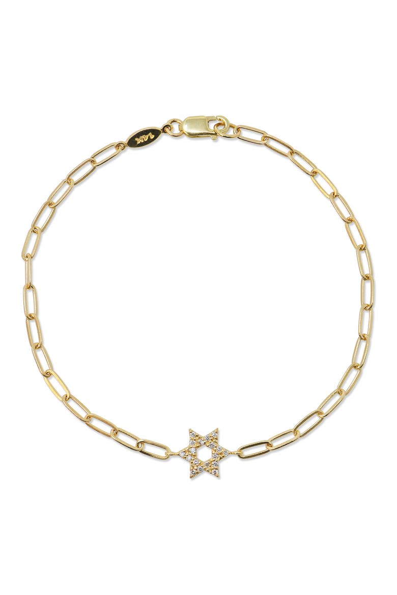 Love Letter Diamond Pavé Star of David Paper Clip Bracelet, Main, color, 14K YELLOW GOLD/ DIAMOND