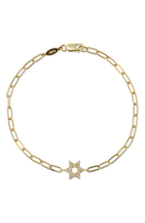 Love Letter Diamond Pavé Star of David Paper Clip Bracelet